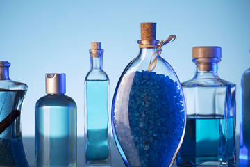 Spa and wellness products on the blue background.
