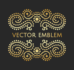 Elegant retro flourish decor. Vintage logo design with gold antique texture. Baroque style ornament for boutique, restaurant, cafe, flower shop emblem. EPS 10 vector illustration. Clipping mask.