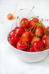 Cherry isolated on white background. Agriculture. Close-up. Top view