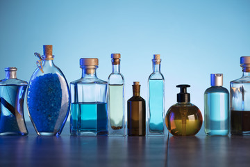 Spa and wellness products on the blue background.