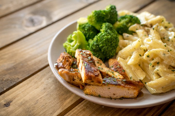 Chicken broccoli Alfredo. Healthy meal. Pasta, broccoli and chicken..