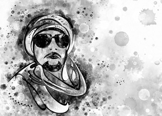 Black Watercolor Style Illustration Of A Bedouin Man