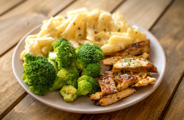 Chicken broccoli Alfredo. Healthy meal. Pasta, broccoli and chicken..