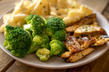 Chicken broccoli Alfredo. Healthy meal. Pasta, broccoli and chicken..