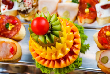 Compositions of fresh fruit cut for buffet