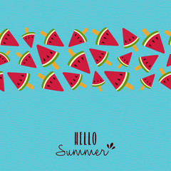Fototapeta na wymiar Hello summer quote watermelon pattern card design