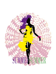 Obraz na płótnie Canvas Model in yellow dress and extravagant purple hair