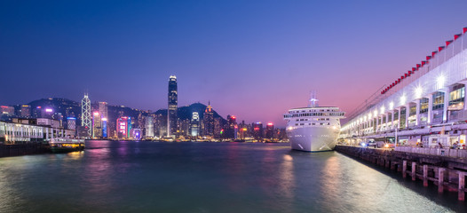 Fototapeta na wymiar Ocean Terminal, Victoria Harbour, Hong Kong - April 30, 2017 : Ocean Terminal is a cruise terminal and shopping centre located on Canton Road in Tsim Sha Tsui, Kowloon, Hong Kong.