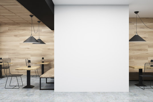 Wooden and white cafe, wall