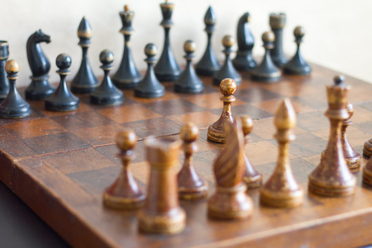 Vintage wooden chess pieces