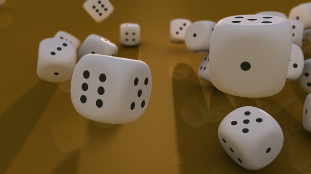 Cube dices falling and white background