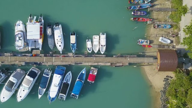 Aerial View of Yachts Moored at Pier