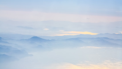above view of coastline of Aegean sea in sunrise