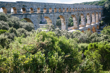 Fototapeta premium Pont du Gard through Gardon River in France