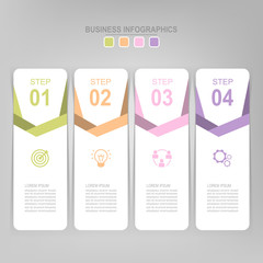 Infographic template of four steps on squares, tag banner, work sheet, flat design of business icon, vector