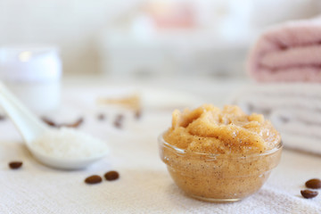 Glass bowl with coffee body scrub