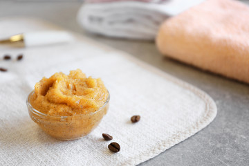 Glass bowl with coffee body scrub