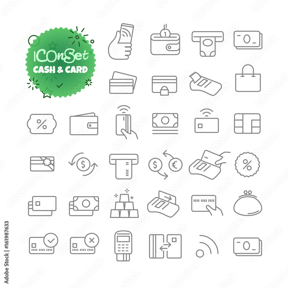 Aufkleber simple icons collection. web and mobile app outline icons set. cash and plastic card