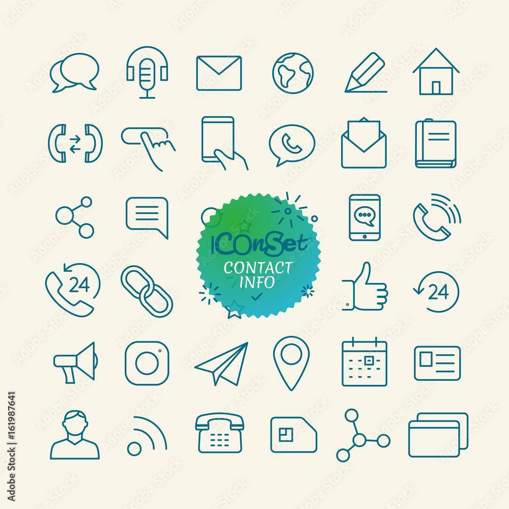 Poster Different trendy outline icons collection. Web and mobile app thin line icons set. Contact info