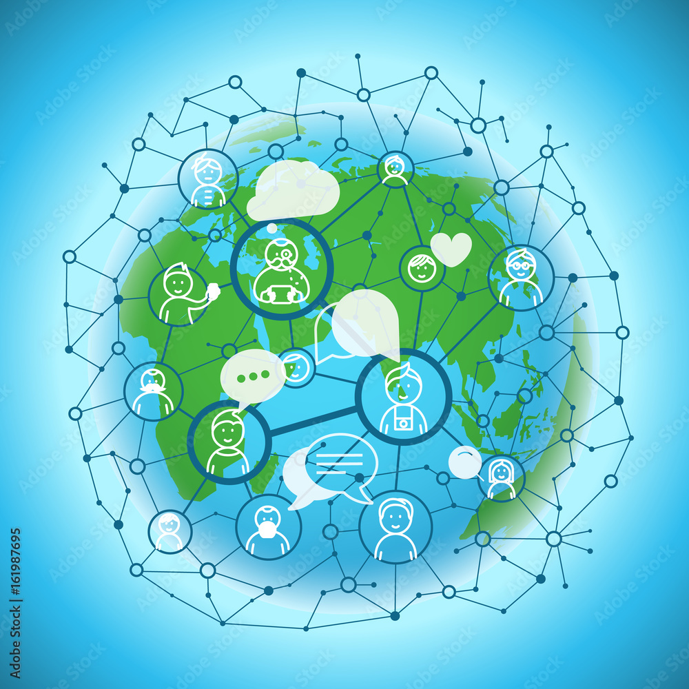 Aufkleber social media network vector concept. abstract communication scheme