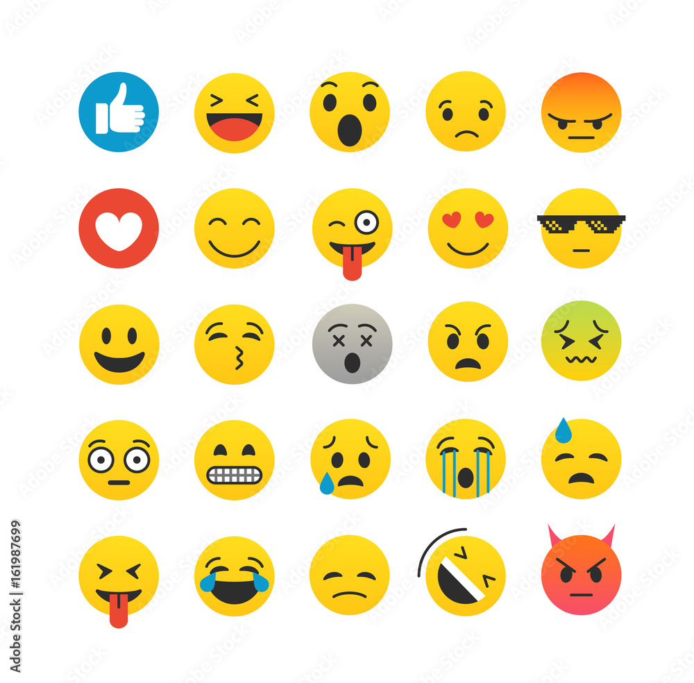 Poster different color emoji collection isolated on white. vector icon set