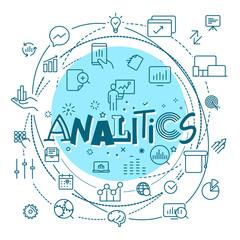 Analitics concept. Web and mobile app outline icons set