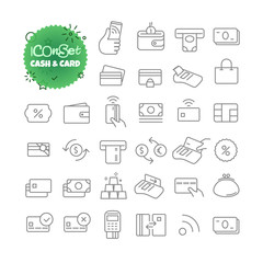 Simple icons collection. Web and mobile app outline icons set. Cash and plastic card
