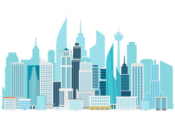 Modern cityscape downtown vector illustration. Office buildings of a city