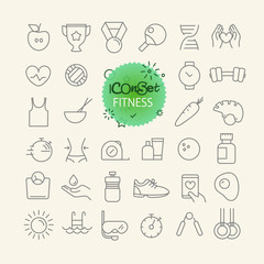 Different trendy outline icons collection. Web and mobile app thin line icons set. Fitness