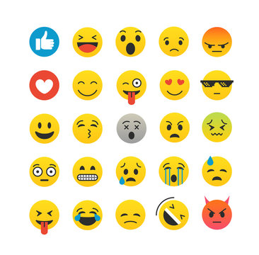 Different color emoji collection isolated on white. Vector icon set