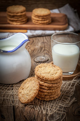 Stack of freshly baked oat biscuits.