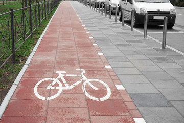 Bicycle road with marking in city