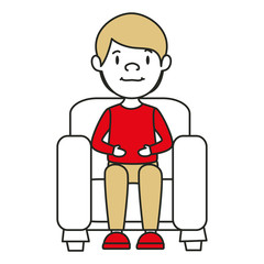 Young man sitting on sofa vector illustration design