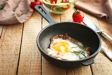Delicious breakfast on wooden table