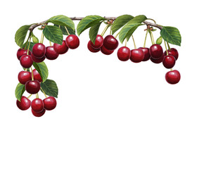 cartoon scene with beautiful and colorful cherries frame on white background