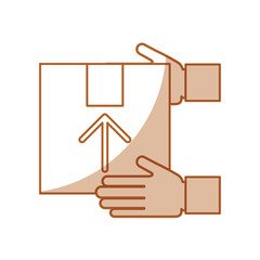 hand human with box carton delivery icon vector illustration design