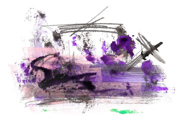 Graphite, ink and oil paint blots, scribbles isolated on white background