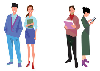 Four office workers, employees, managers. Business people stand. Isolated on white. Business Icons. Business design. Vector illustration.