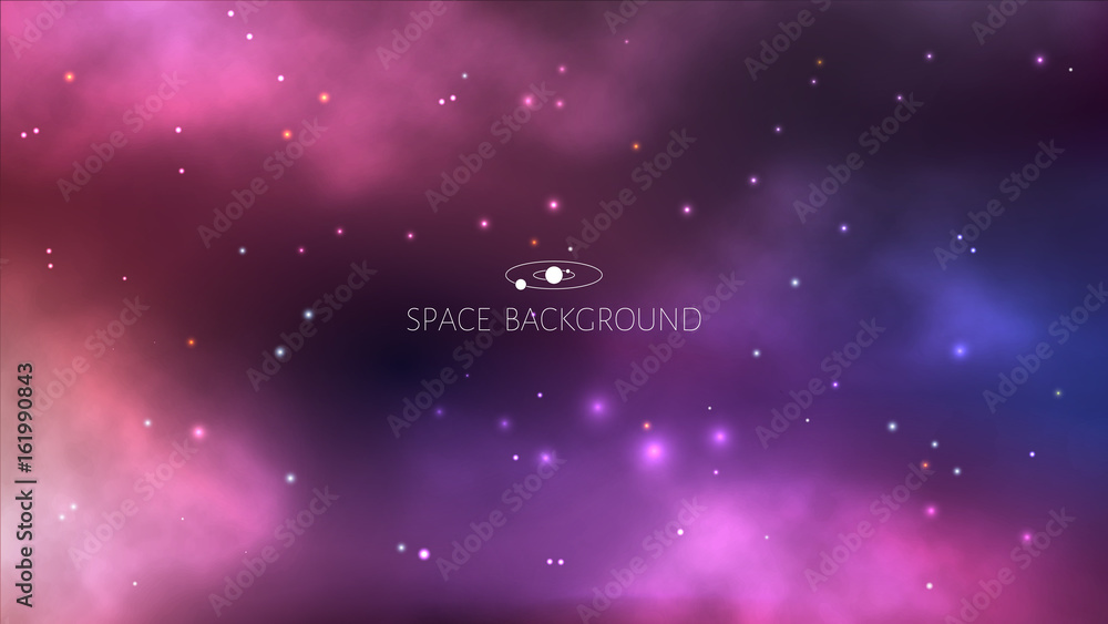 Wall mural vector space background with colorful nebula and bright stars.