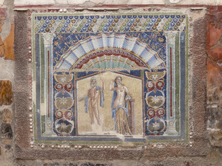 Closeup of wall mosaic in Herculaneum