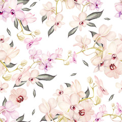 Panele Szklane  Piękny wzór akwarela z kwiatami orchidei. Ilustracja.