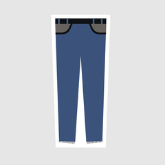 Fashion dark blue women's jeans icon with white outline isolated on grey background
