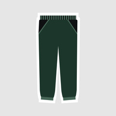 Fashion green sports trousers icon with white outline isolated on grey background