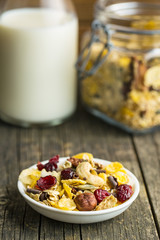 Tasty homemade muesli with nuts.