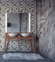Modern interior design of bathroom 3D Render