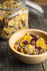 Tasty homemade muesli with nuts.