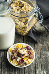 Tasty homemade muesli with nuts.
