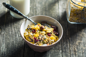 Tasty homemade muesli with nuts.