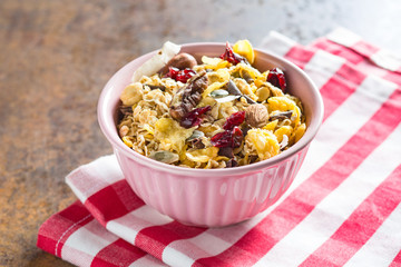 Tasty homemade muesli with nuts.