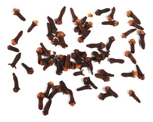 Dry cloves isolated on white background, top view